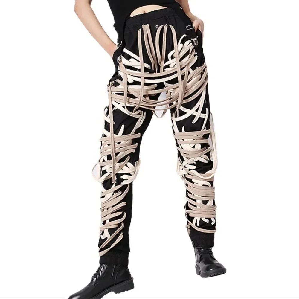 Black Off-White Wide Straps Pockets  Jogging Jogger Pants NWT